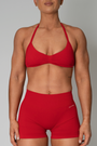 TRUE SHAPE MINIMAL RUCHED HALTER CROP - RED