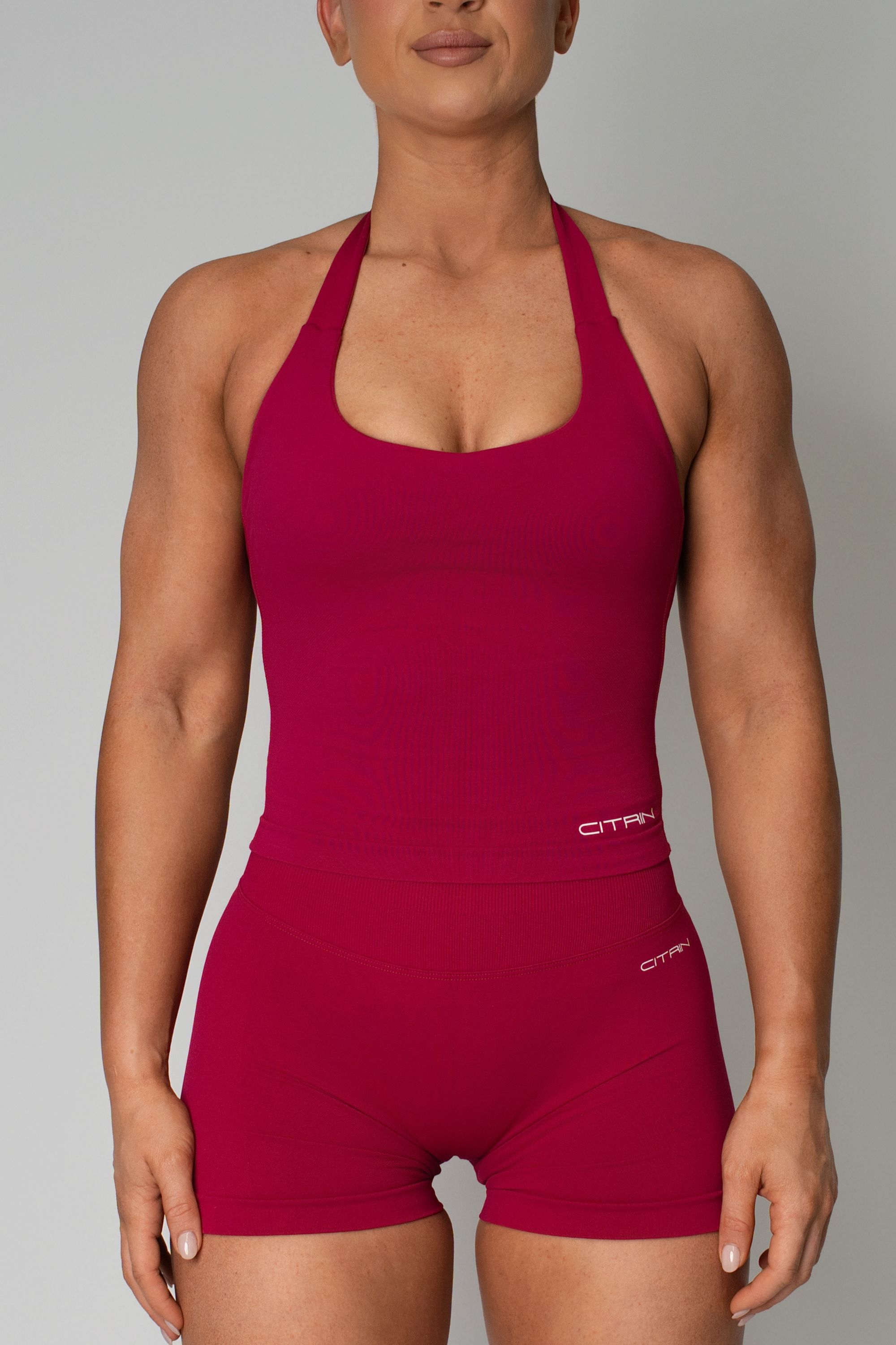 TRUE SHAPE BASIC HALTER TANK - BERRY