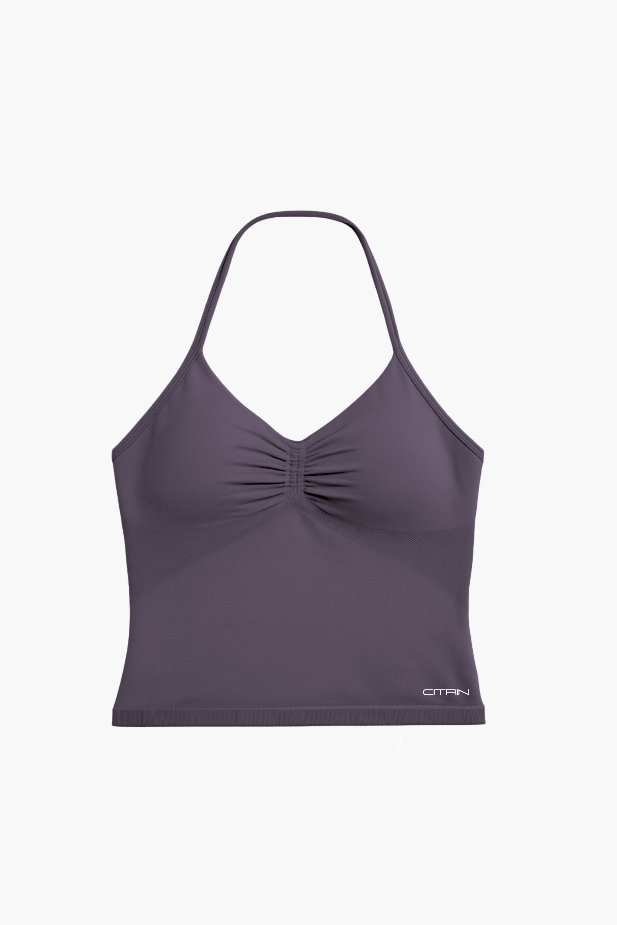 TRUE SHAPE RUCHED HALTER TANK - GREY