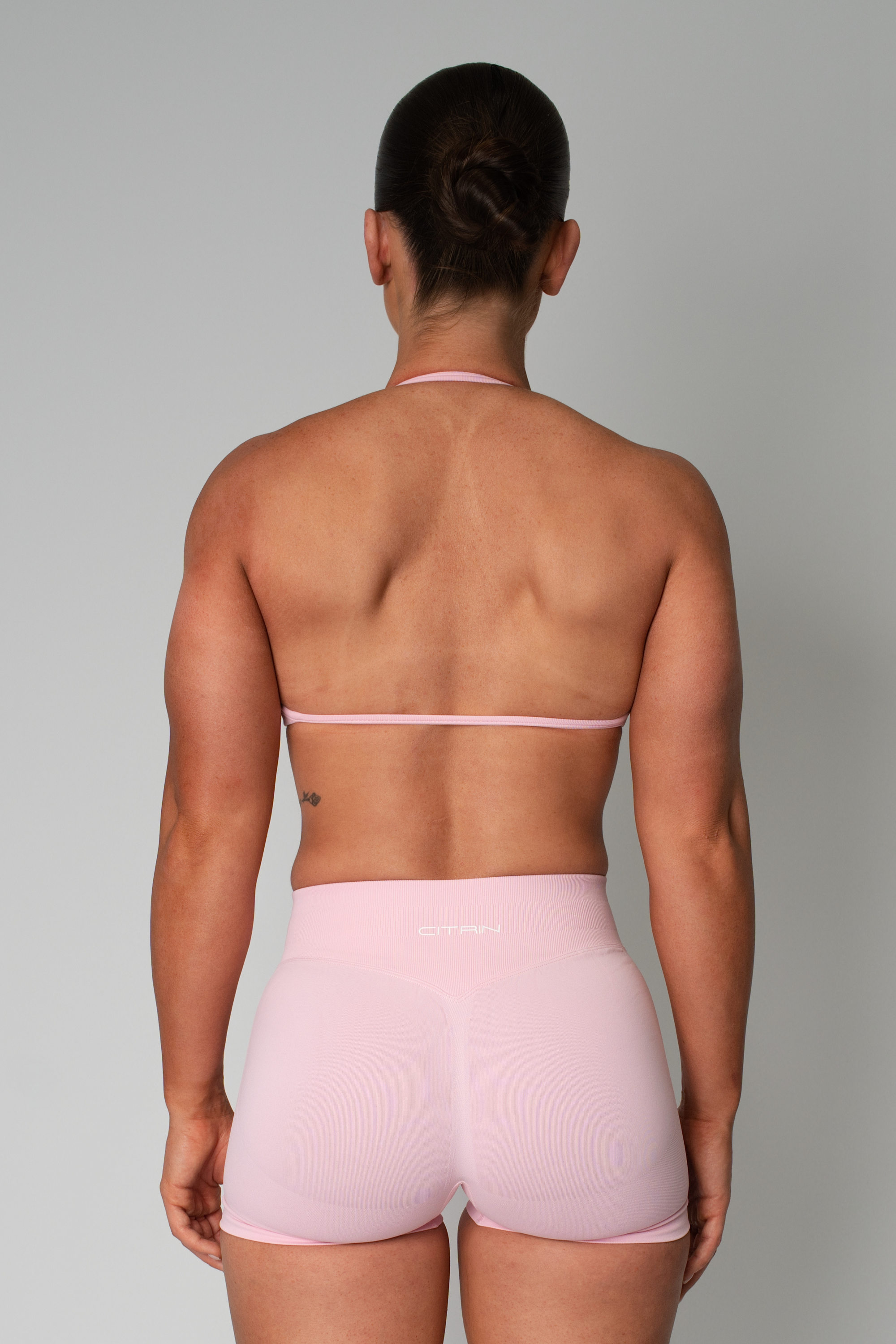 TRUE SHAPE MINIMAL RUCHED HALTER CROP - BABY PINK