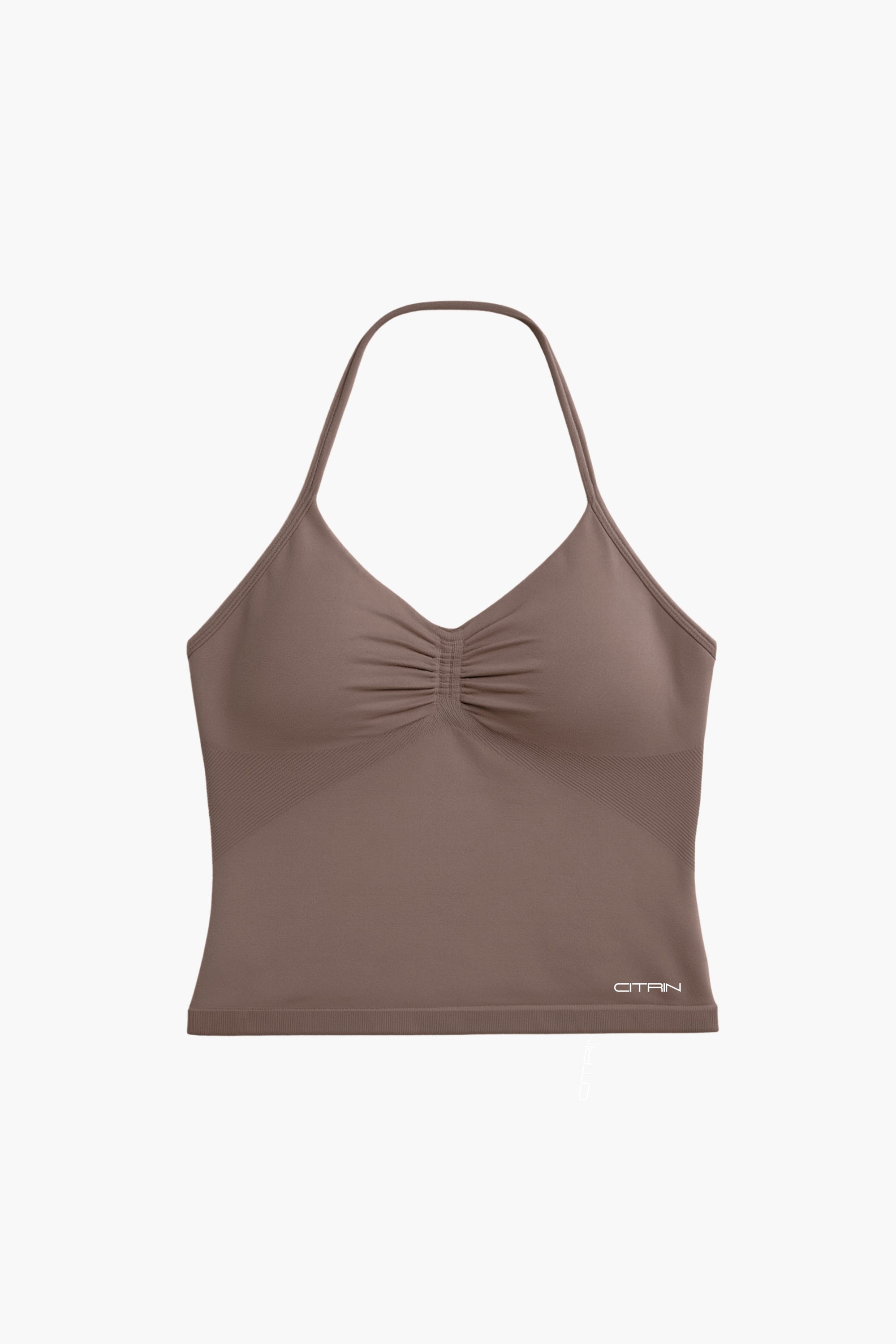 TRUE SHAPE RUCHED HALTER TANK - MOCHA