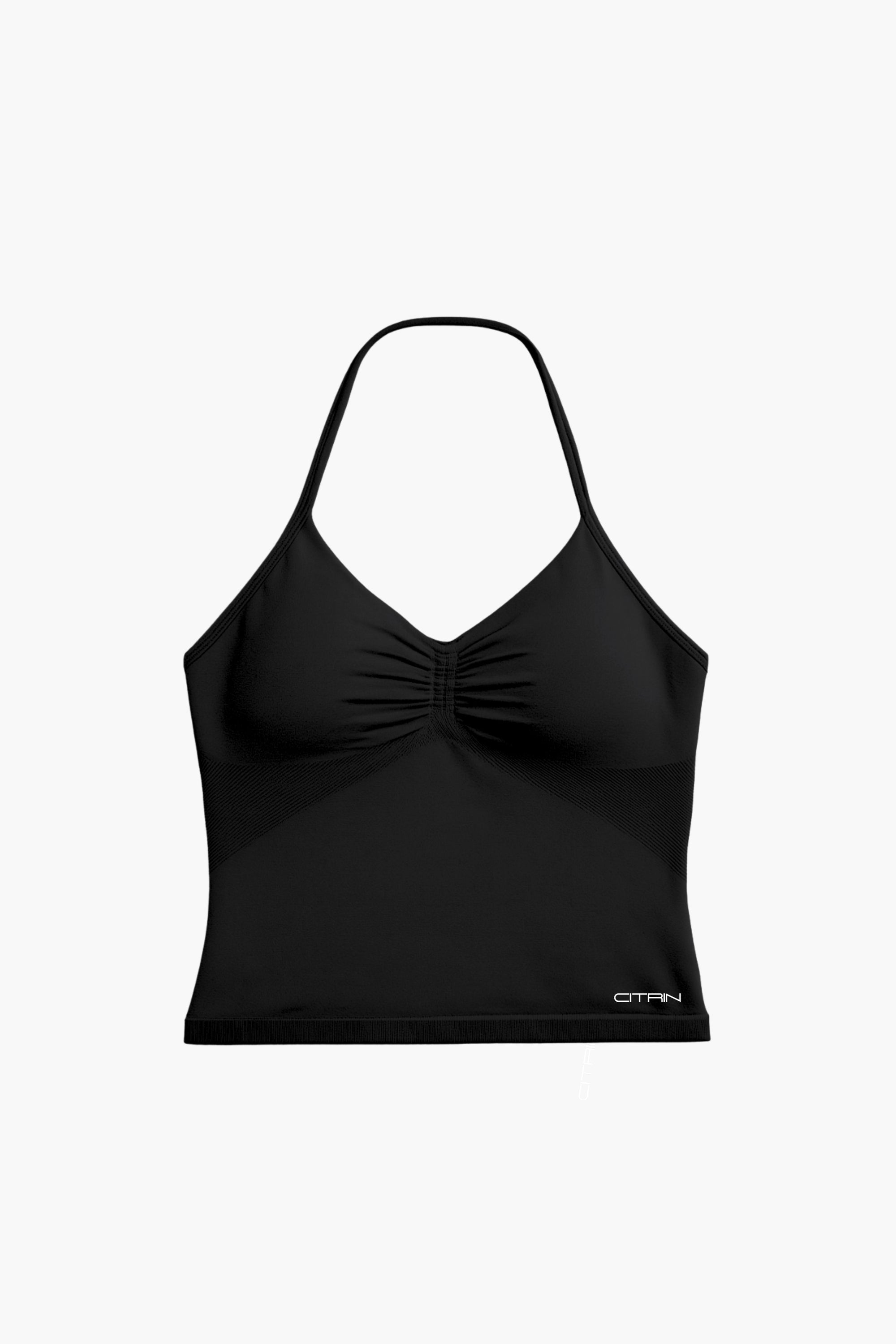 TRUE SHAPE RUCHED HALTER TANK - BLACK