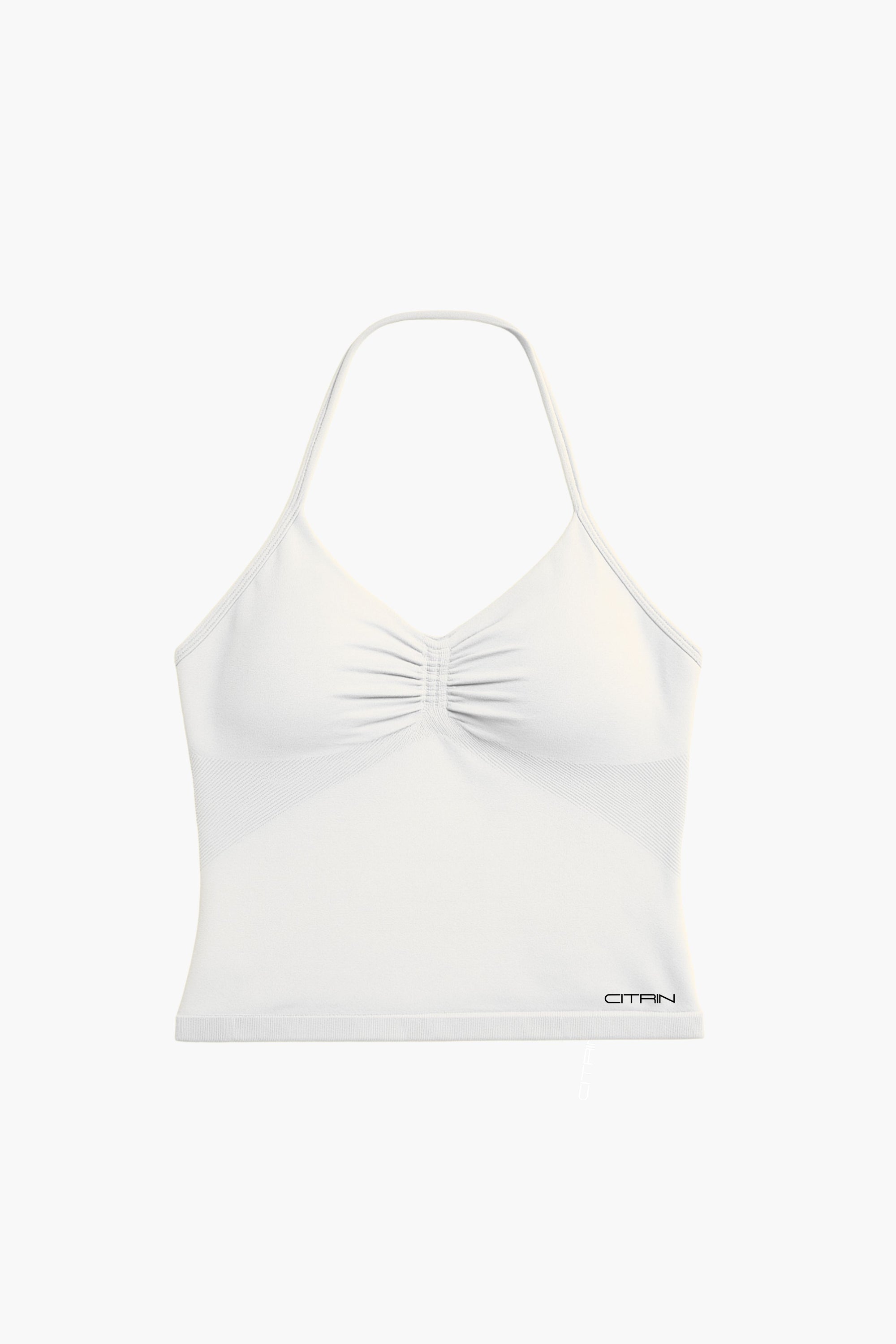 TRUE SHAPE RUCHED HALTER TANK - WHITE
