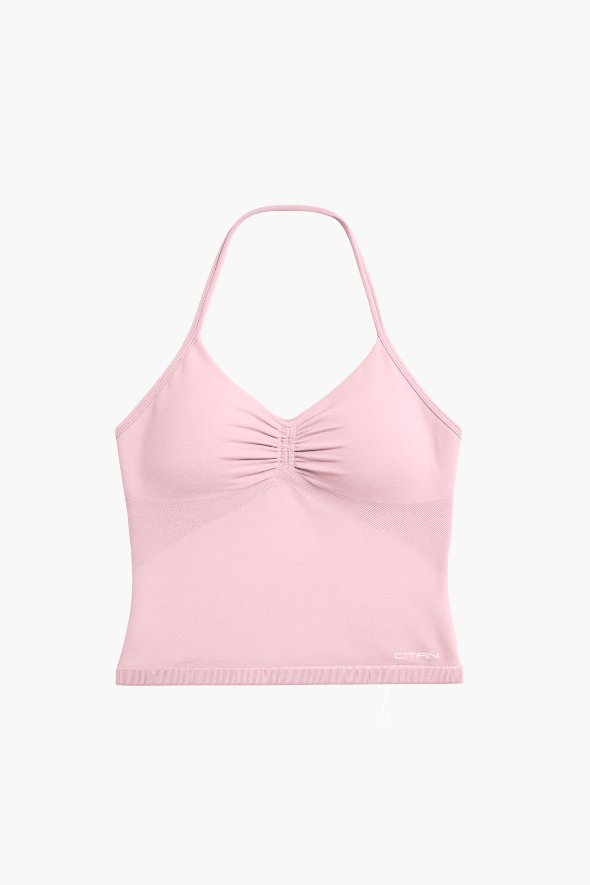 TRUE SHAPE RUCHED HALTER TANK - BABY PINK