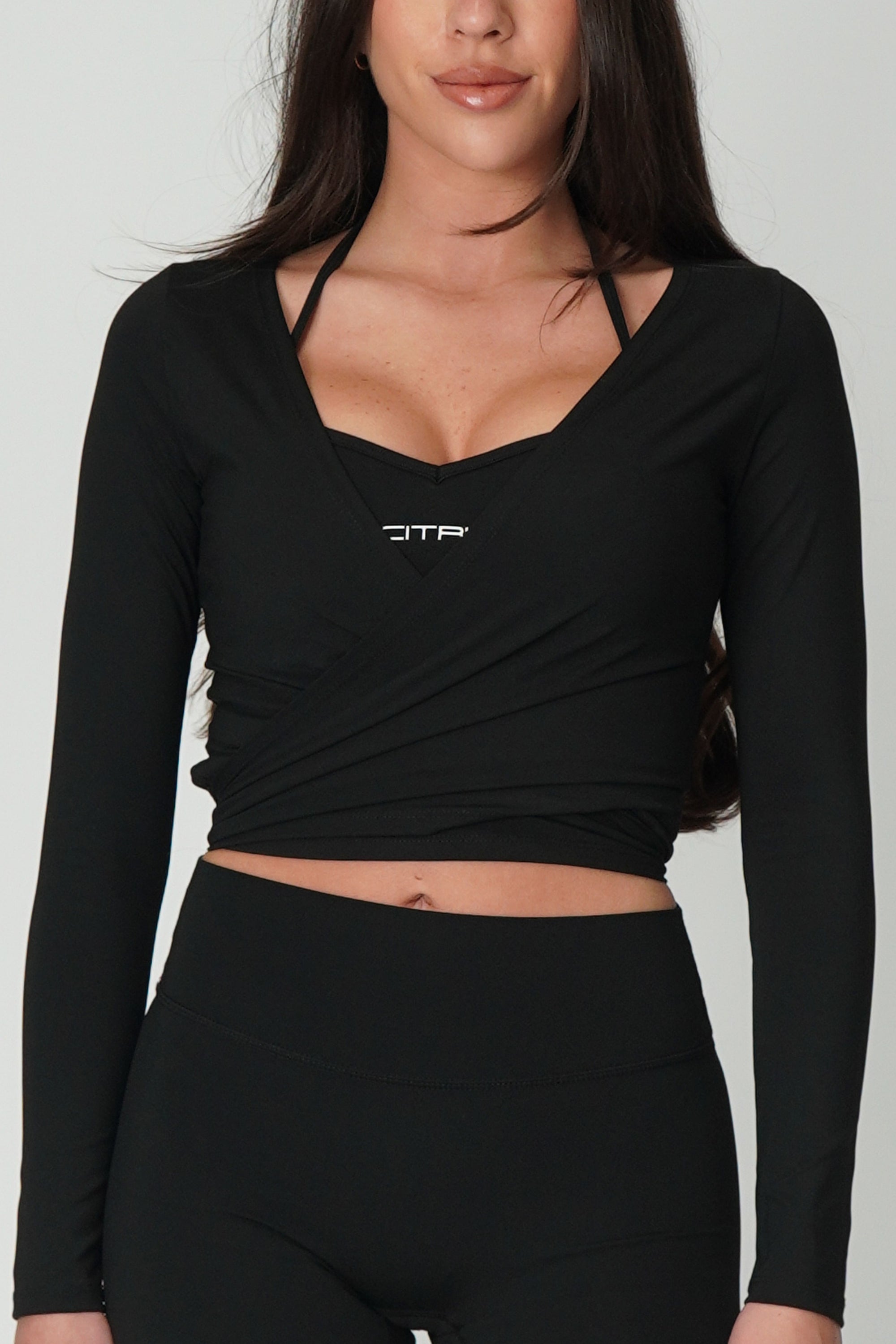 PILATES ESSENCE WRAP TOP - BLACK
