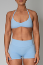 TRUE SHAPE MINIMAL RUCHED HALTER CROP - BABY BLUE