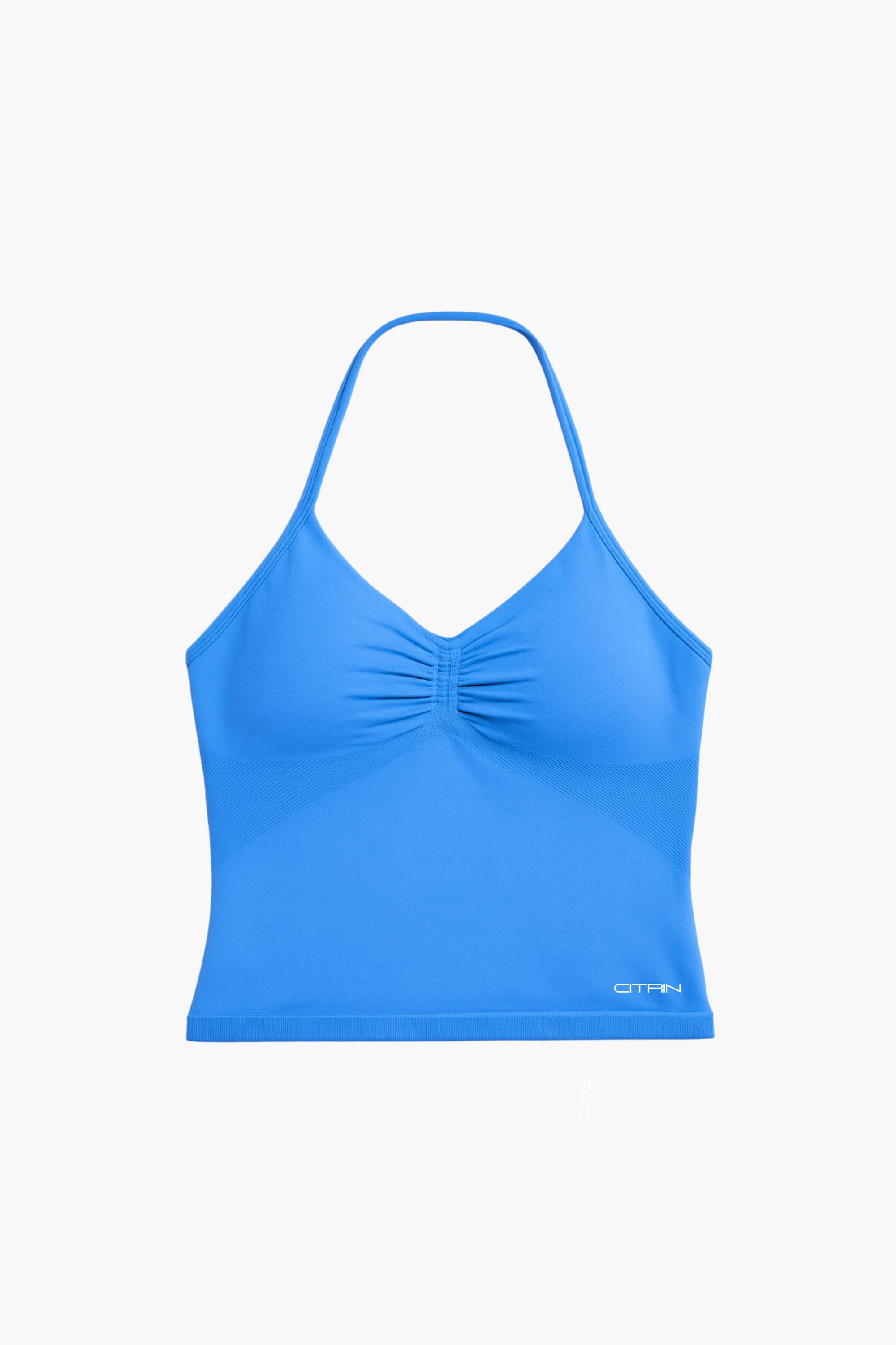 TRUE SHAPE RUCHED HALTER TANK - BRIGHT BLUE