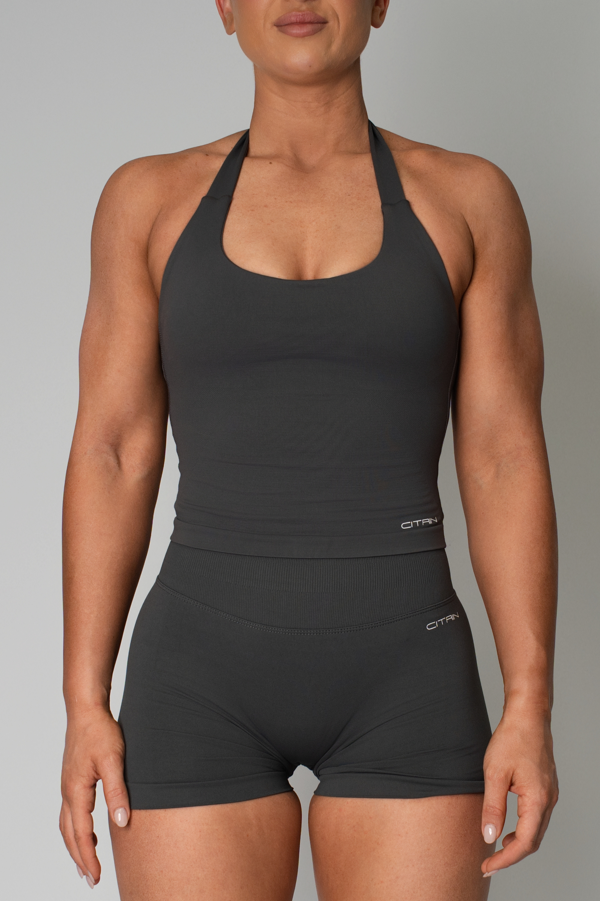 TRUE SHAPE BASIC HALTER TANK - DARK GREY