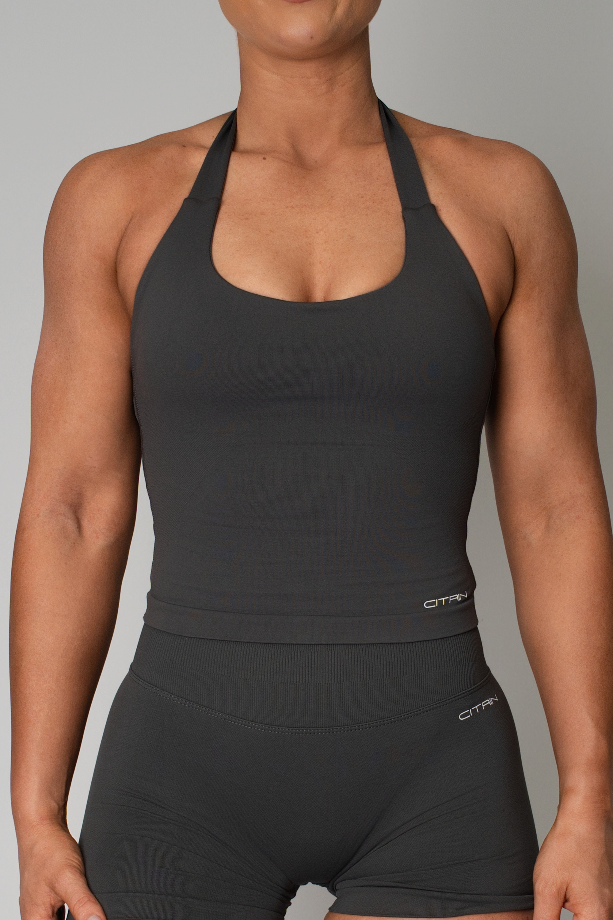TRUE SHAPE BASIC HALTER TANK - DARK GREY