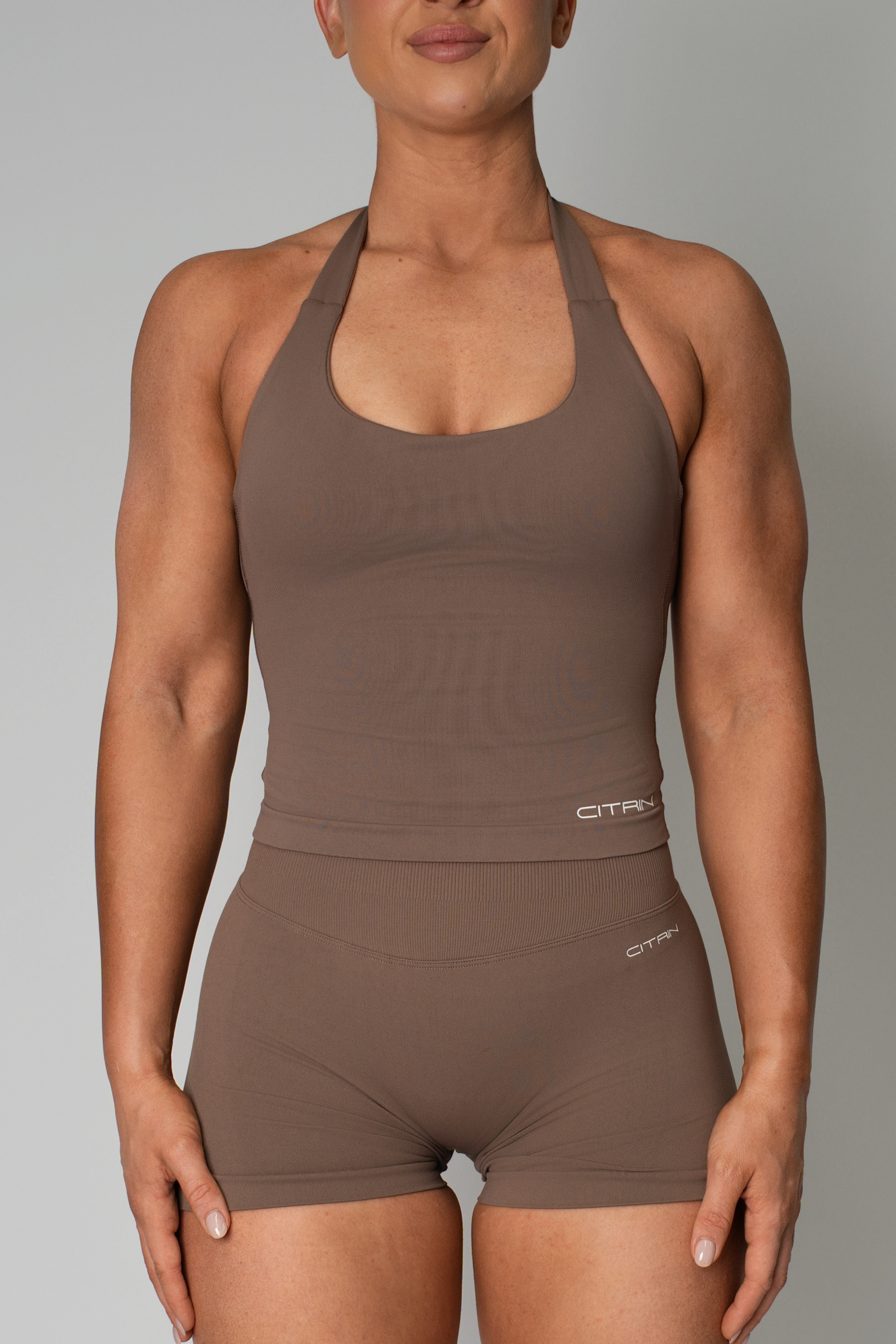 TRUE SHAPE BASIC HALTER TANK - MOCHA