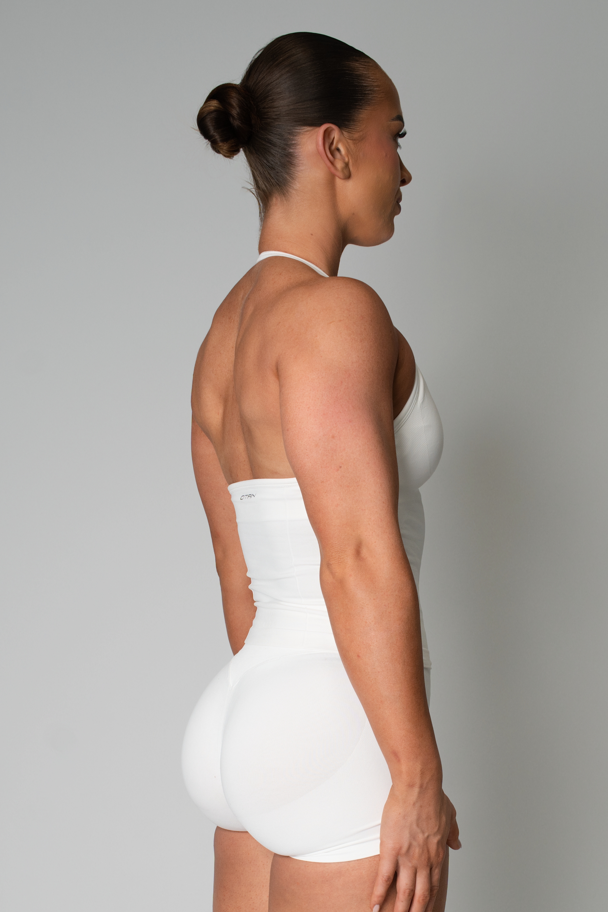 TRUE SHAPE RUCHED HALTER TANK - WHITE