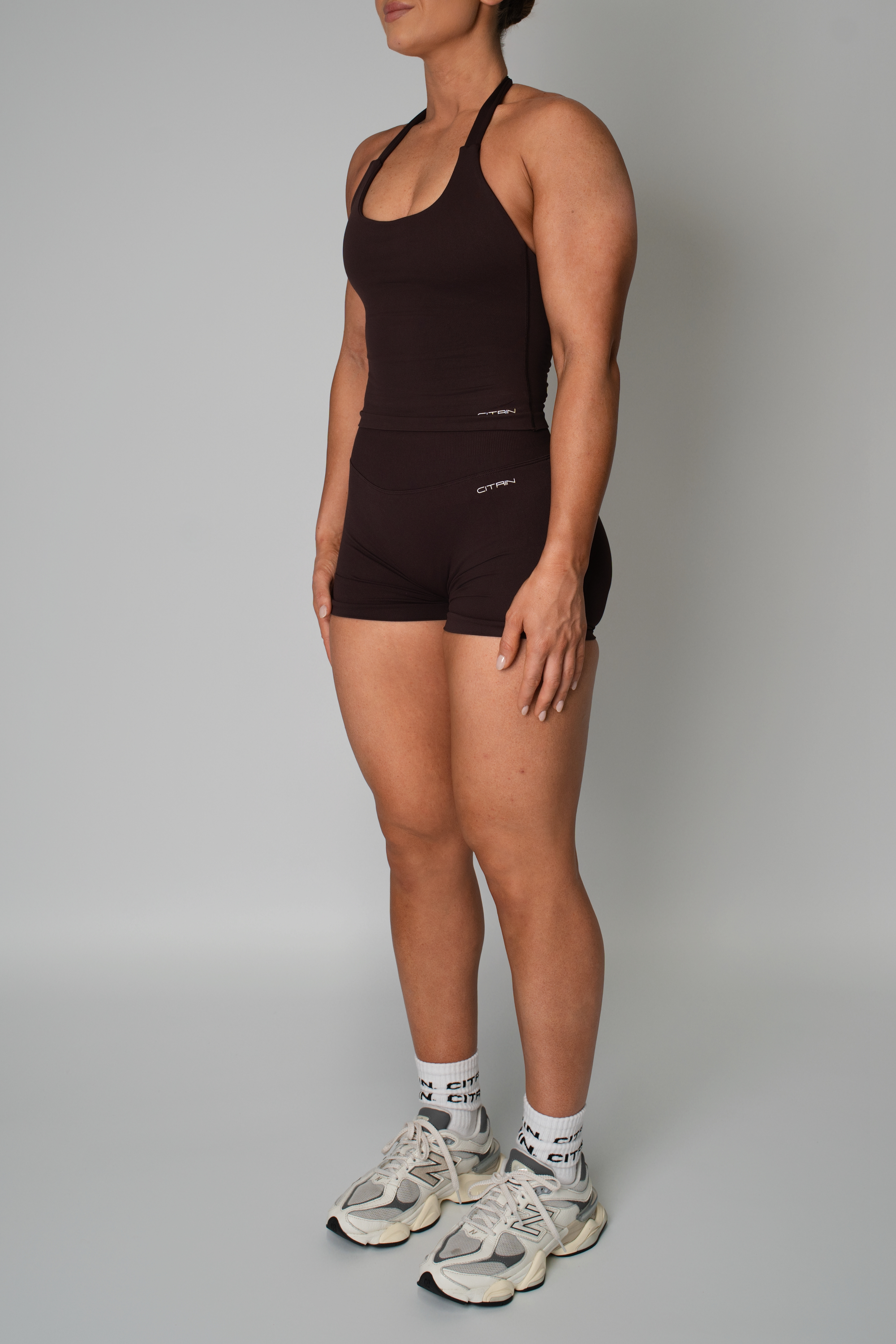 TRUE SHAPE BASIC HALTER TANK - DARK BROWN