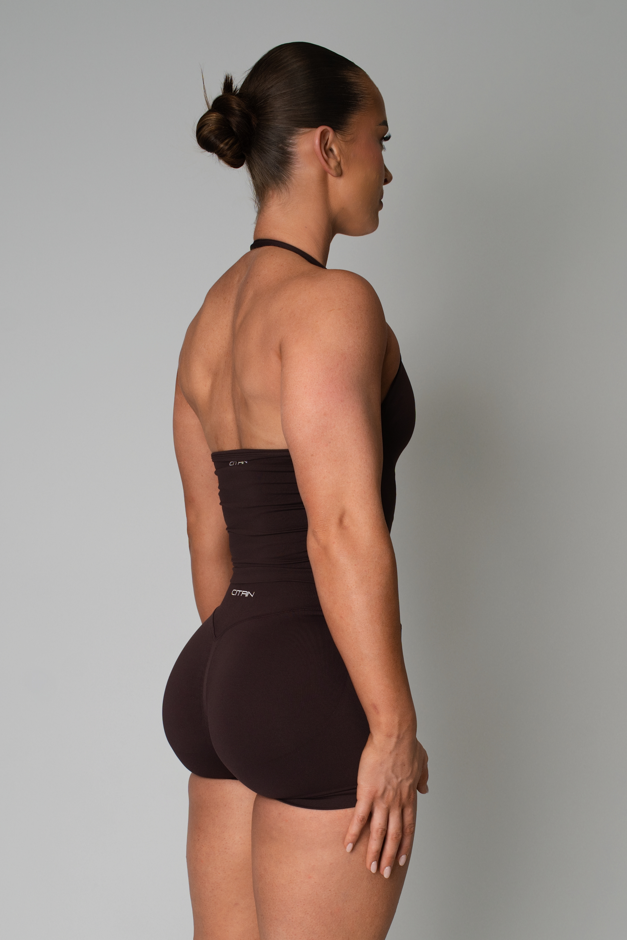 TRUE SHAPE BASIC HALTER TANK - DARK BROWN