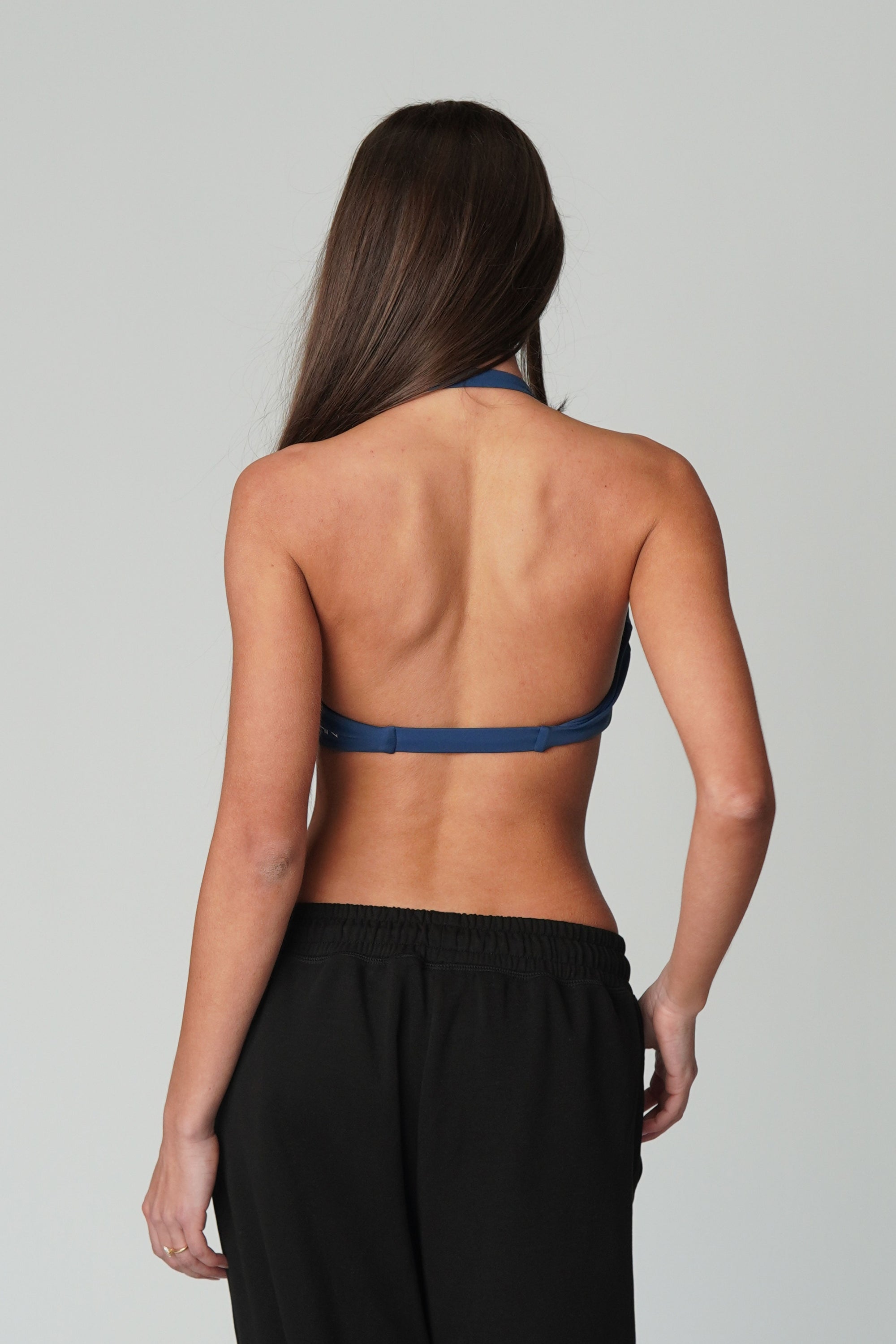 SERENITY TWIST HALTER BRA - DEEP BLUE