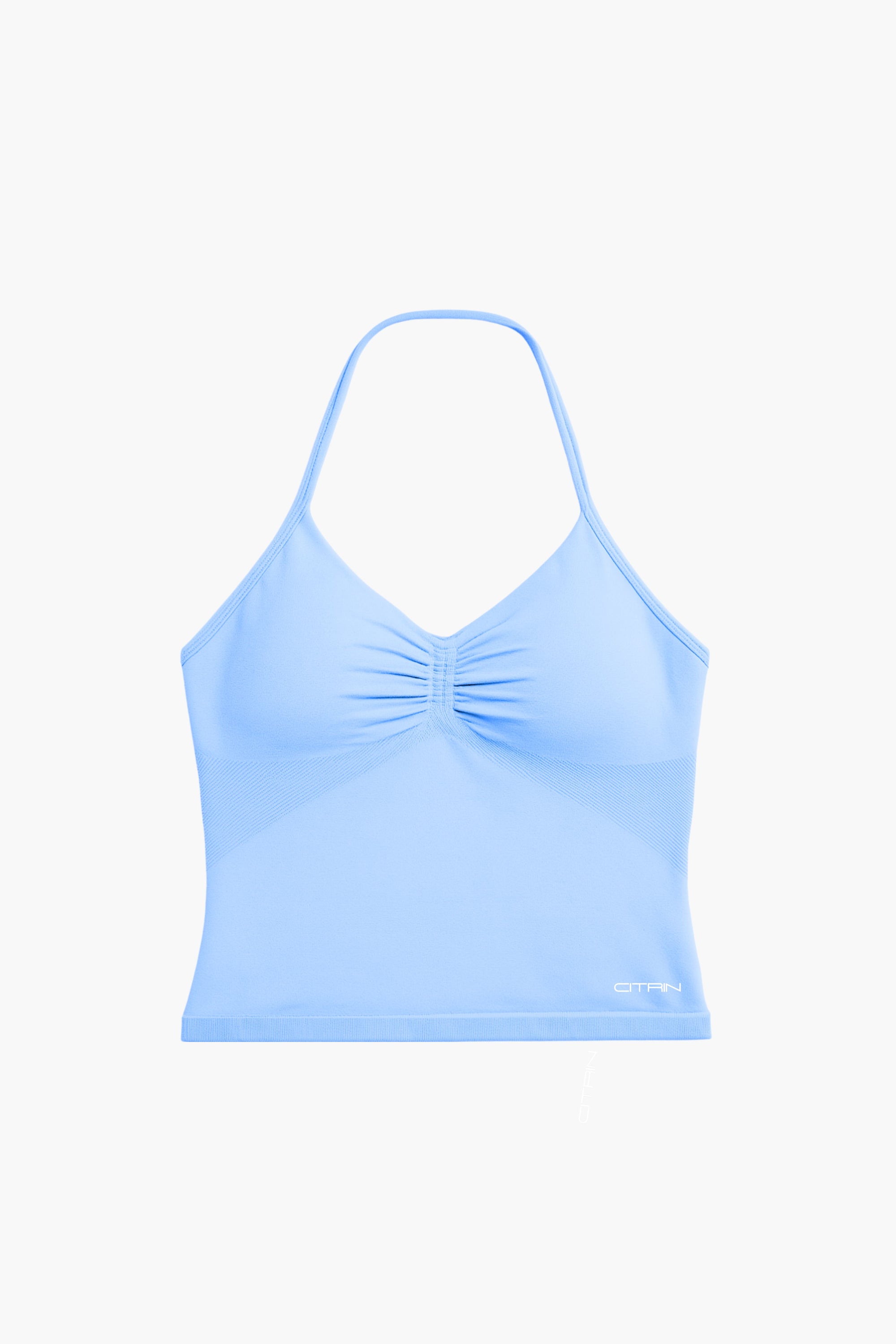 TRUE SHAPE RUCHED HALTER TANK - BABY BLUE