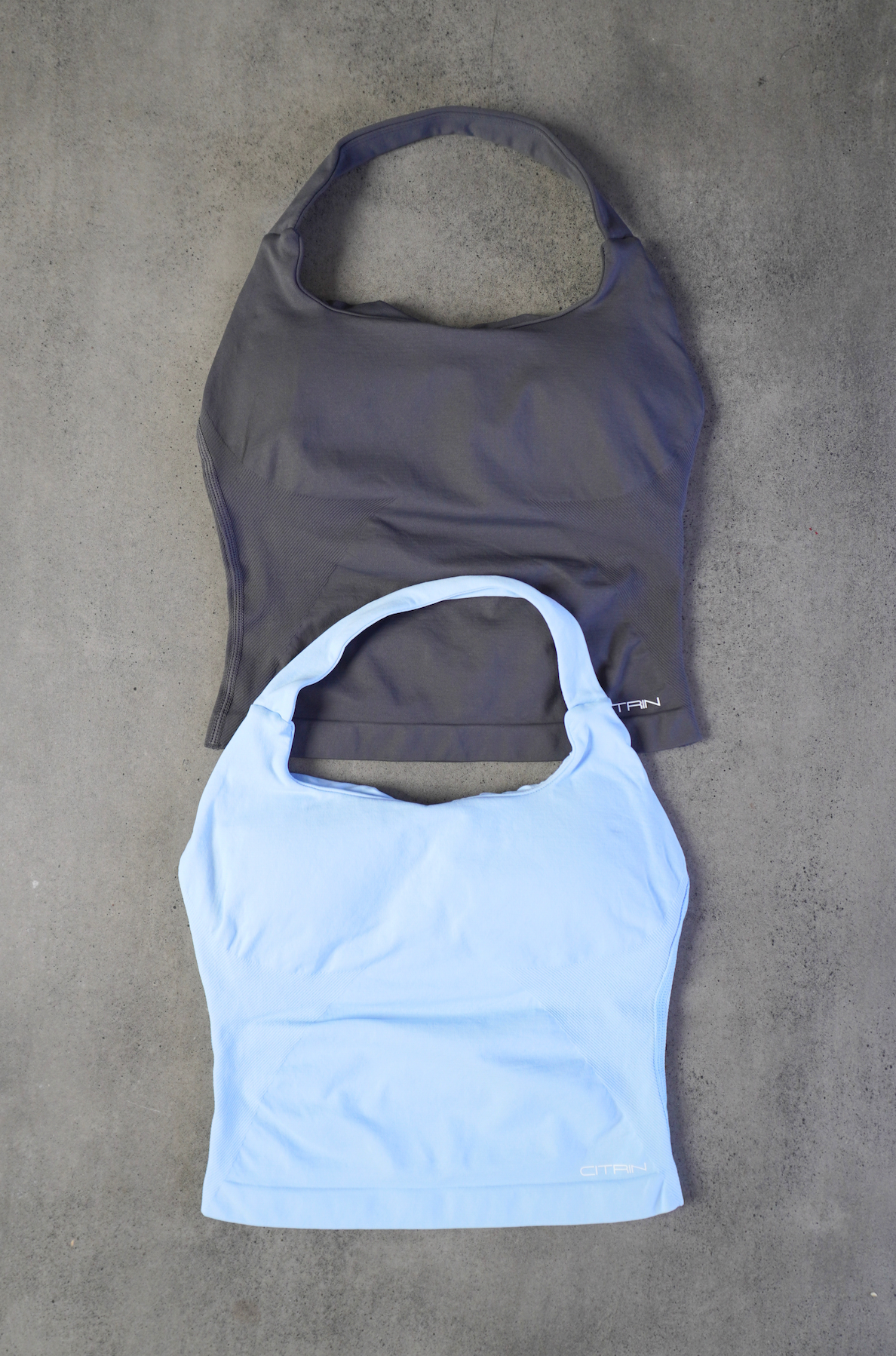 TRUE SHAPE BASIC HALTER TANK DUO - DARK GREY/BABY BLUE