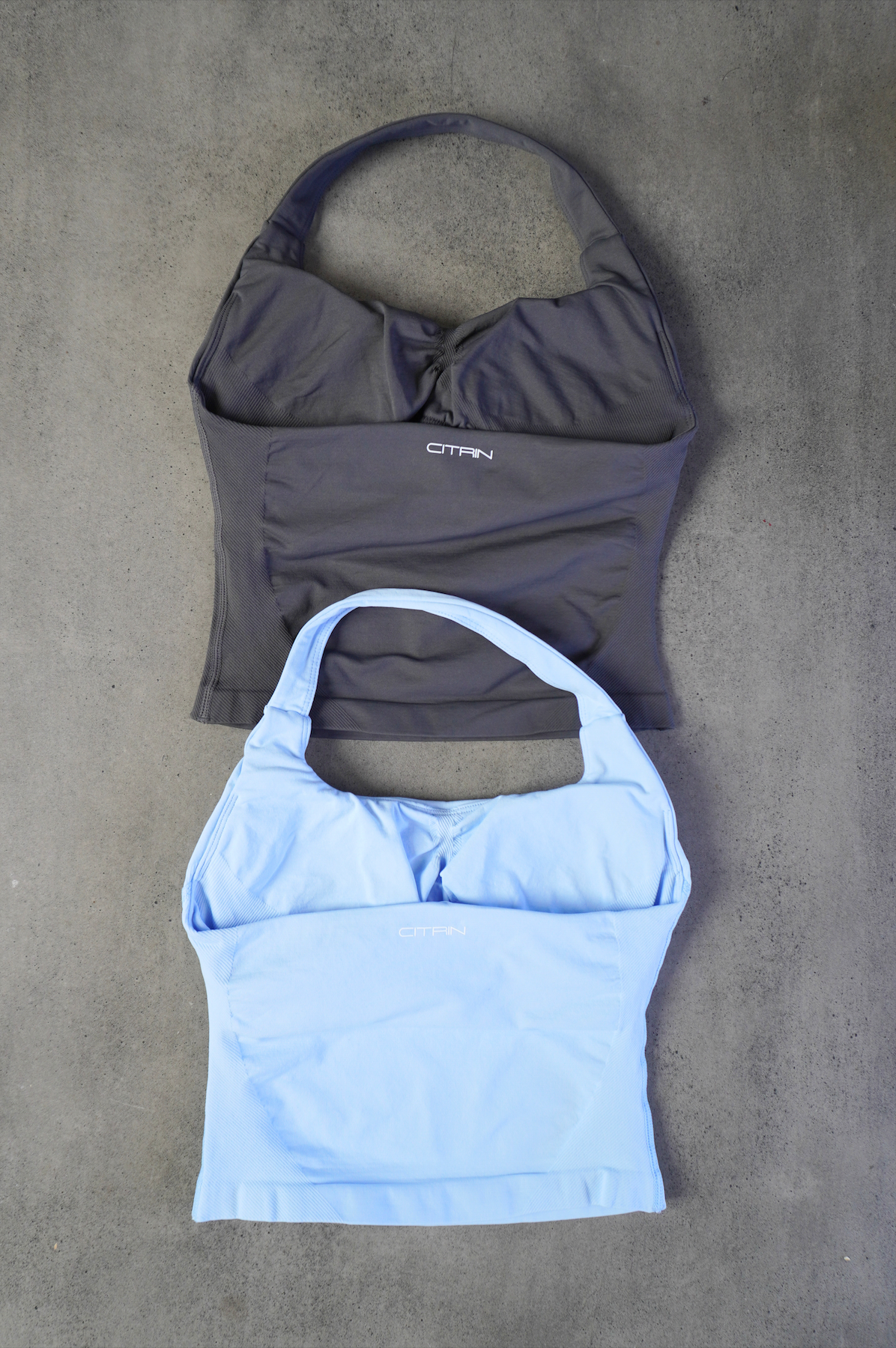TRUE SHAPE BASIC HALTER TANK DUO - DARK GREY/BABY BLUE