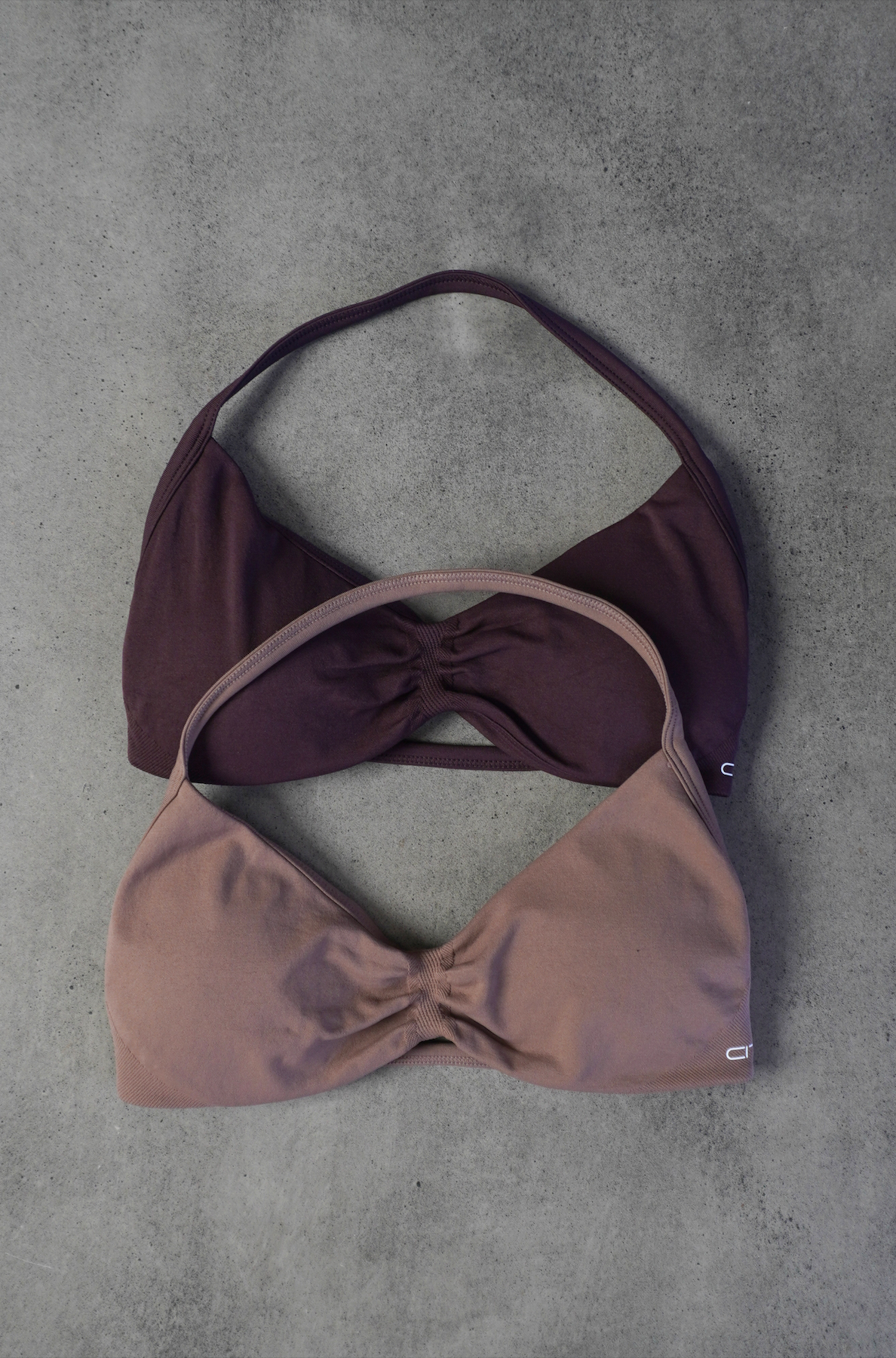 TRUE SHAPE MINIMAL RUCHED HALTER CROP DUO - DARK BROWN/MOCHA