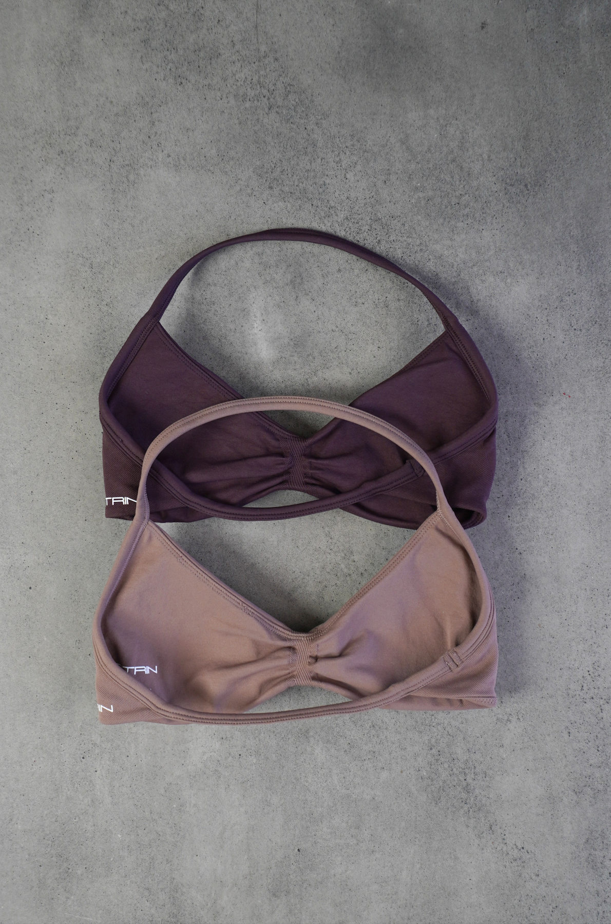 TRUE SHAPE MINIMAL RUCHED HALTER CROP DUO - DARK BROWN/MOCHA