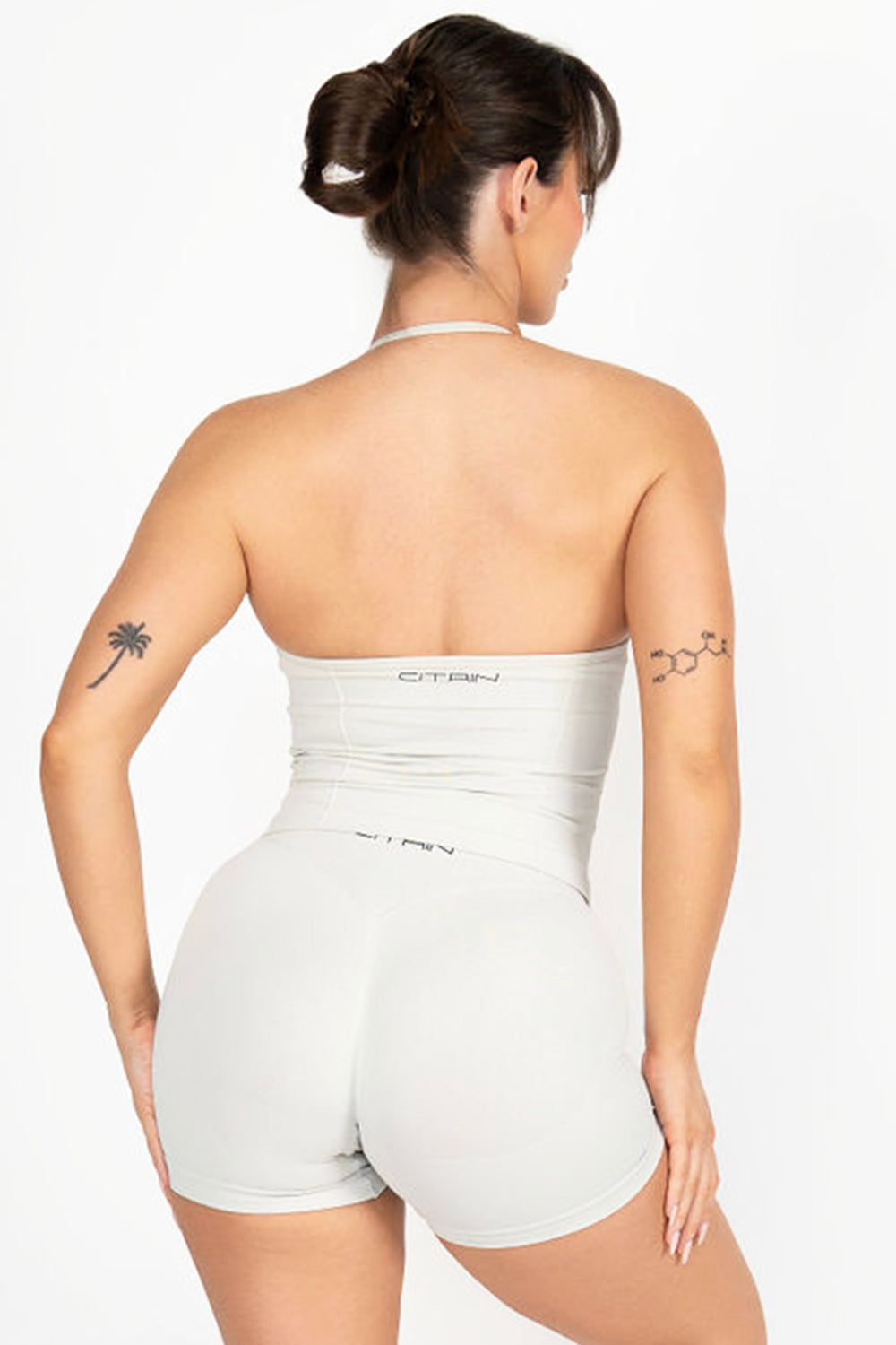 TRUE SHAPE RUCHED HALTER TANK - LIGHT GREY