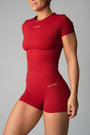 AURA FULL LENGTH FITTED T-SHIRT - CRIMSON