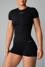 AURA FULL LENGTH FITTED T-SHIRT - BLACK