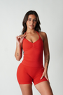 True Shape Ruched Halter Tank - Red
