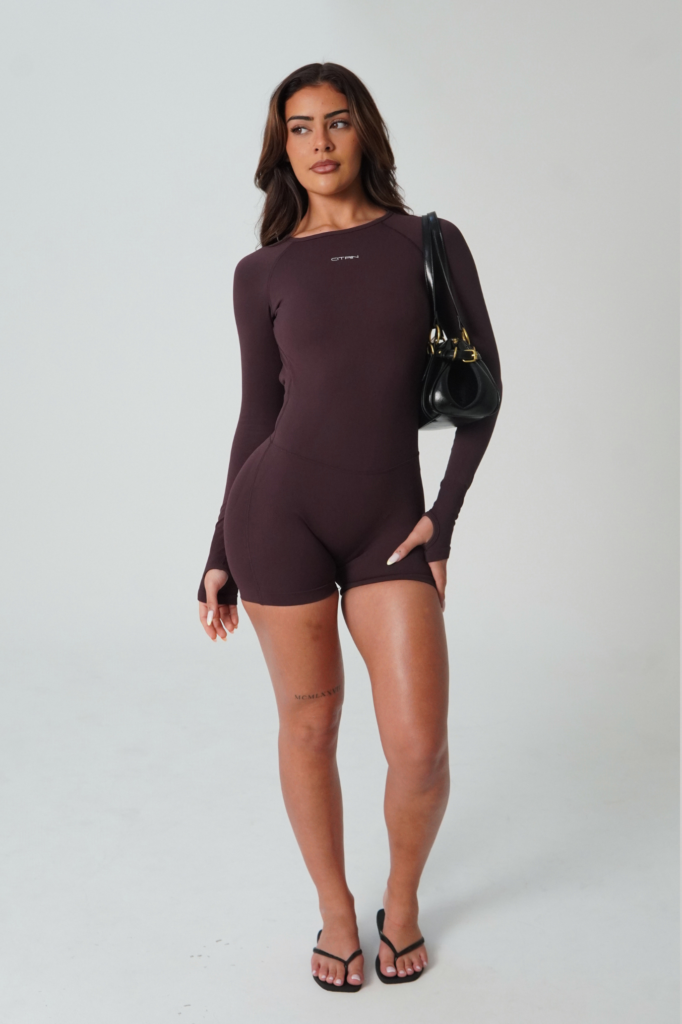 True Shape Long Sleeve Sculpt One Piece - Dark Brown