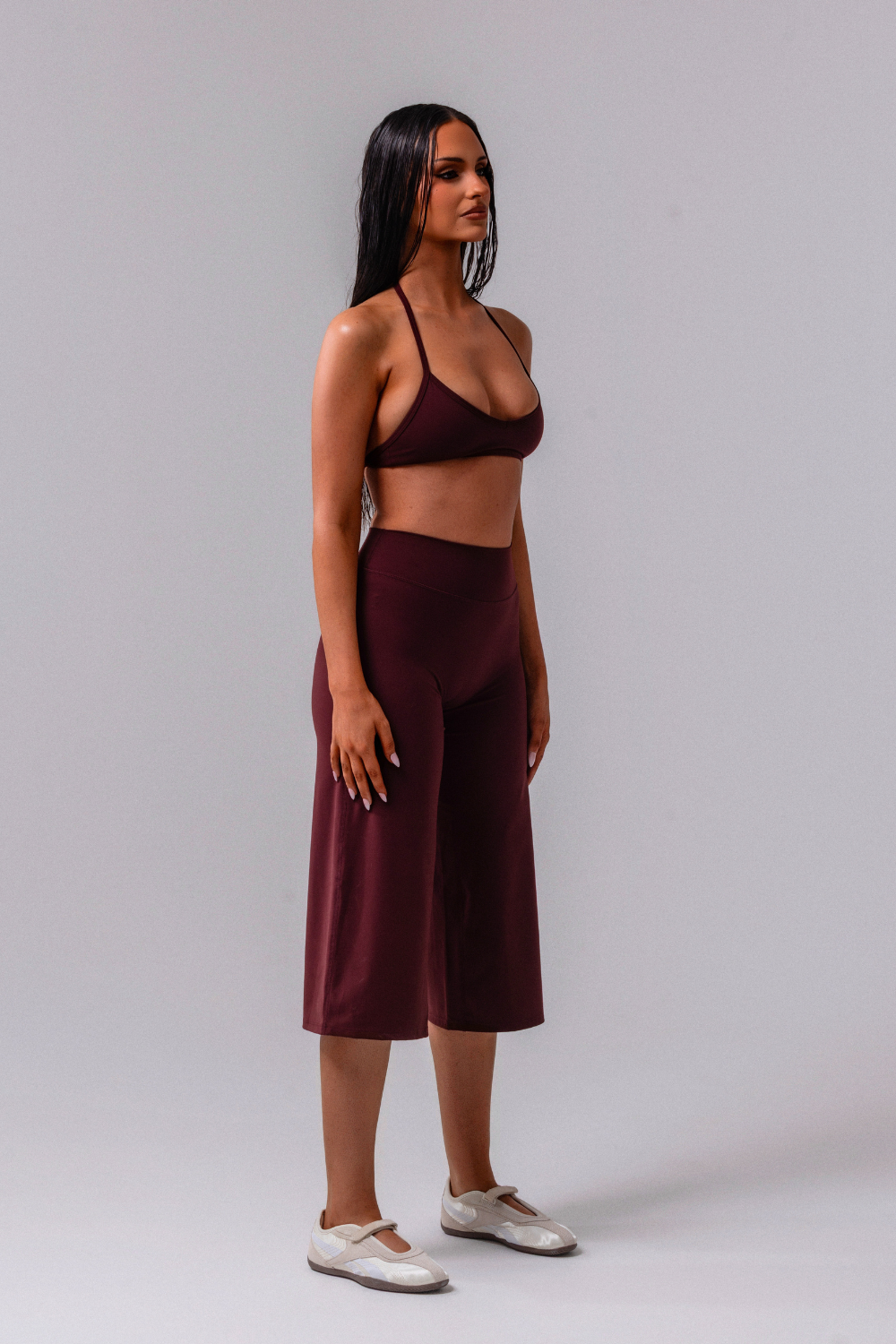 Daily Basis Wide Leg Capri - Plum