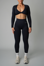 FADED SEAMLESS LONG SLEEVE TWIST CROP  - DARK NAVY