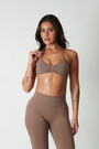 TRUE SHAPE MINIMAL RUCHED HALTER CROP - MOCHA