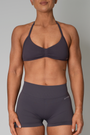 TRUE SHAPE MINIMAL RUCHED HALTER CROP - GREY