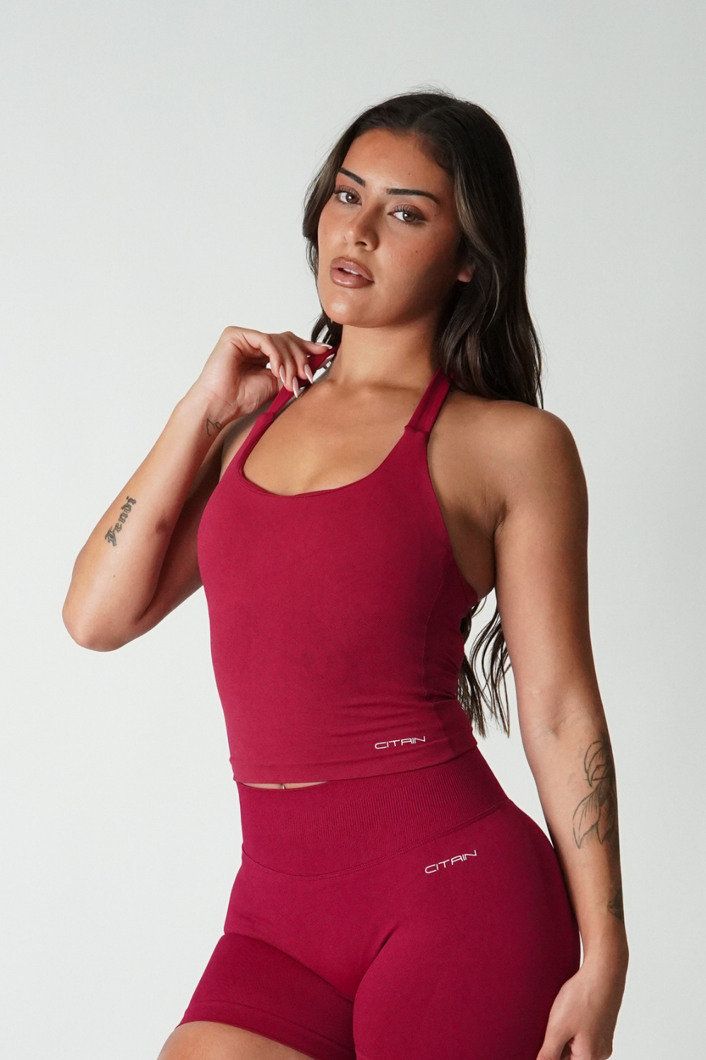 TRUE SHAPE BASIC HALTER TANK - DARK BERRY