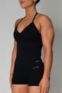 TRUE SHAPE RUCHED HALTER TANK  - BLACK