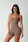 TRUE SHAPE RUCHED HALTER TANK  - MOCHA