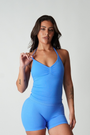 TRUE SHAPE RUCHED HALTER TANK - BRIGHT BLUE