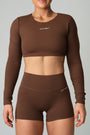 AURA LONG SLEEVE CONTOUR CROP - BROWN