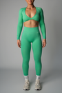 FADED SEAMLESS LONG SLEEVE TWIST CROP  - GREEN