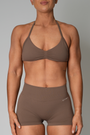 TRUE SHAPE MINIMAL RUCHED HALTER CROP - MOCHA