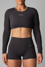 AURA LONG SLEEVE CONTOUR CROP - DEEP GREY