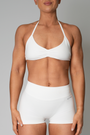 TRUE SHAPE MINIMAL RUCHED HALTER CROP - WHITE