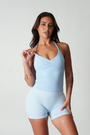 True Shape Ruched Halter Tank - Baby Blue