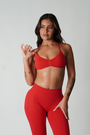 True Shape Minimal Ruched Halter Crop - Red