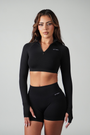TRUE SHAPE CROPPED QUARTER ZIP JACKET -  BLACK