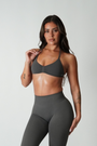 TRUE SHAPE MINIMAL RUCHED HALTER CROP - DARK GREY