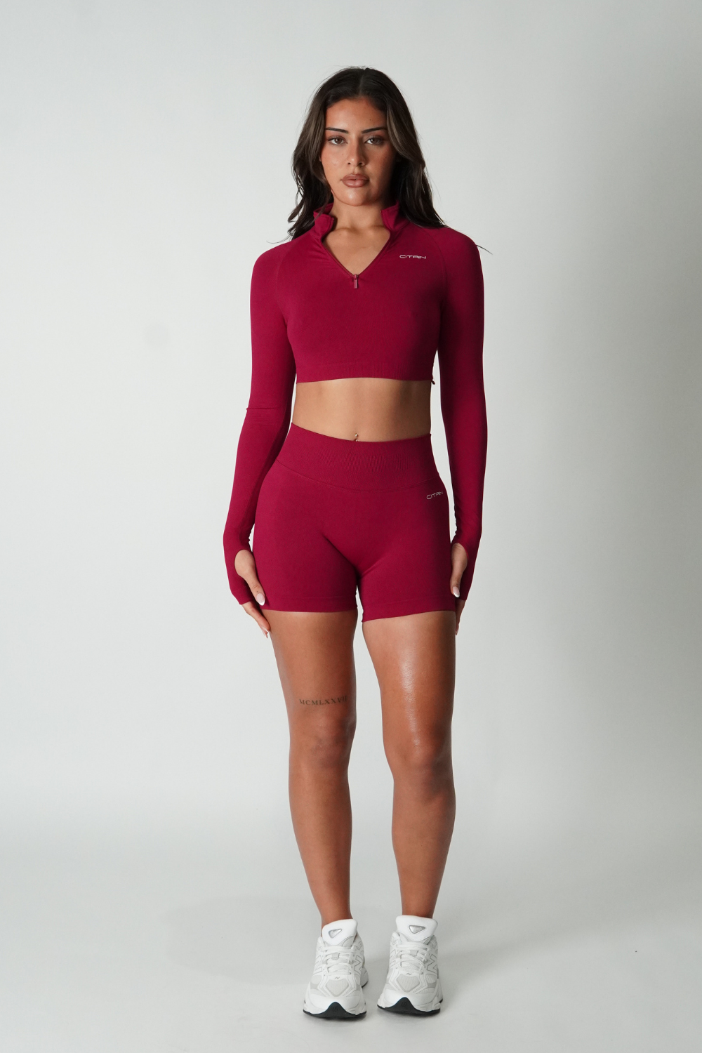 TRUE SHAPE CROPPED QUARTER ZIP JACKET -  DARK BERRY