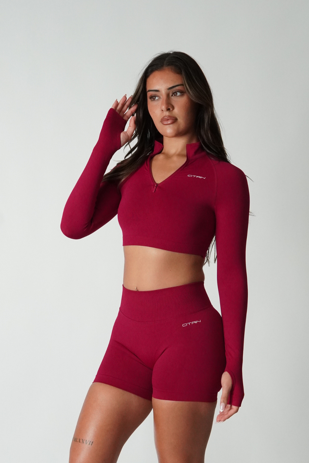 TRUE SHAPE CROPPED QUARTER ZIP JACKET -  DARK BERRY