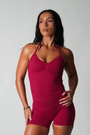 TRUE SHAPE RUCHED HALTER TANK - BERRY