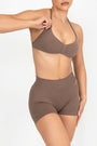 TRUE SHAPE MINIMAL RUCHED HALTER CROP - MOCHA