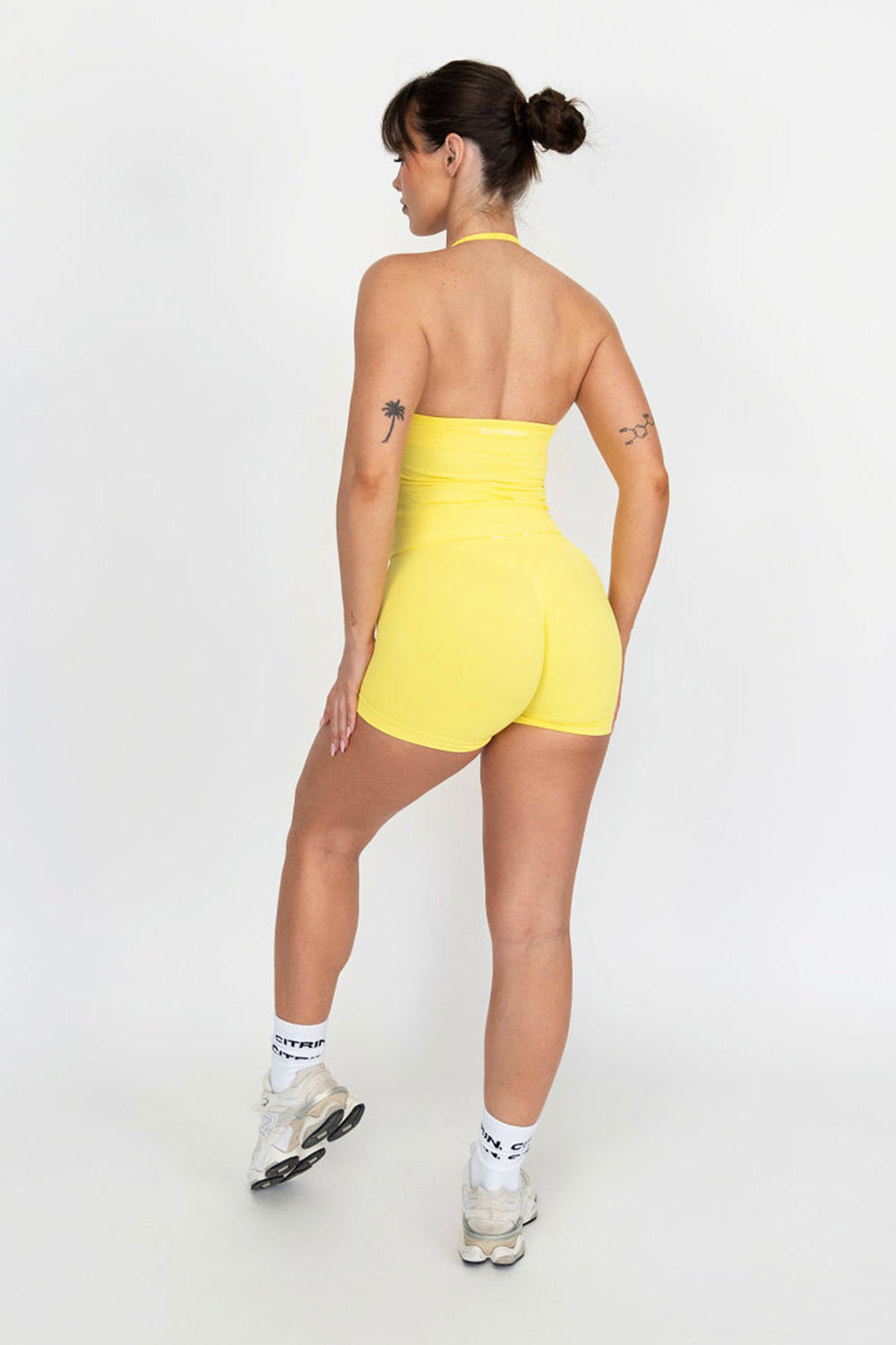 TRUE SHAPE RUCHED HALTER TANK  - BRIGHT YELLOW